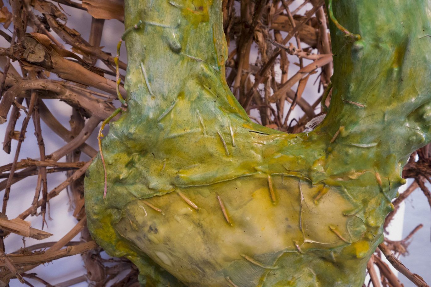 Foto von Detail von „Leben in Zweigen“ von Carola Willbrand in der Austellung WEG, Kulturwerkstatt Kircheib, 2022.