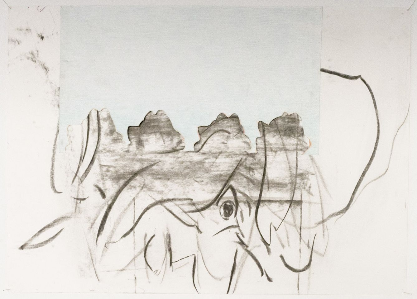 Zeichnung von Mark Met in der Ausstellung WEG, Kulturwerkstatt Kircheib, 2022. Zeichnung von Mark Met in der Ausstellung WEG, Kulturwerkstatt Kircheib, 2022.