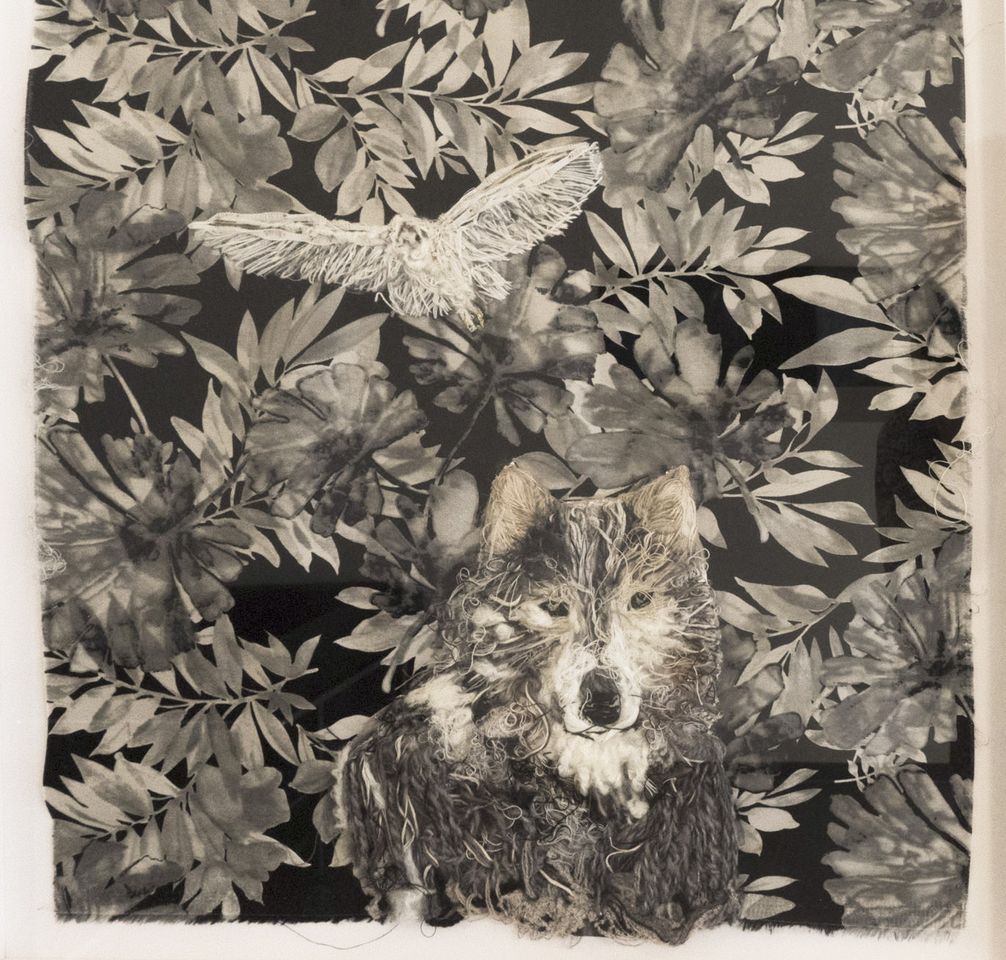 Foto der Rauminstallation „Flechtwerke der Erinnerung“ mit Arbeiten von Sabine Hack in der Ausstellung WEG, Kulturwerkstatt Kircheib, 2022